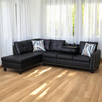 KISRAIS 97.5" Wide 2-Piece Vegan Leather Sectional Sofa Set for Small Space