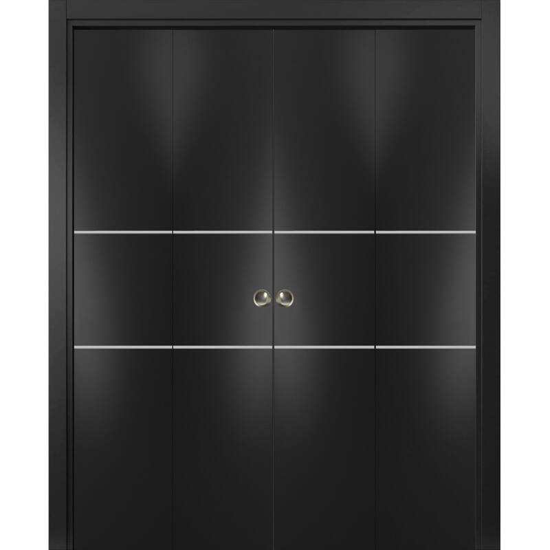 Double Bi-fold Doors Planum 0110 Matte Black with Sturdy Tracks - Black - 96" x 80" (4* 24x80)