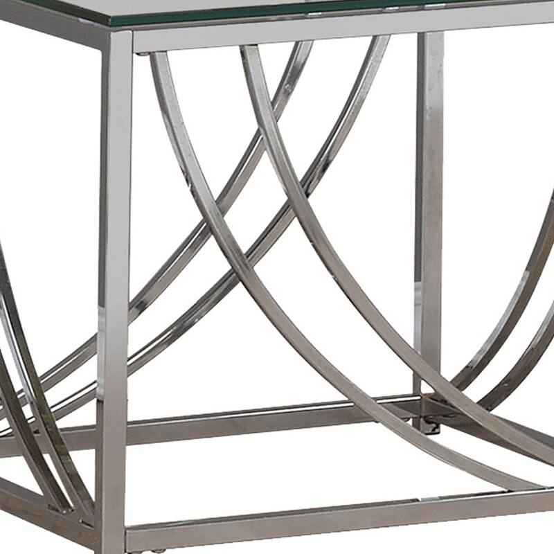 19.75 in. Chrome and Clear Square Glass End Table, Sturdy Build End Side Table for Living Rooms