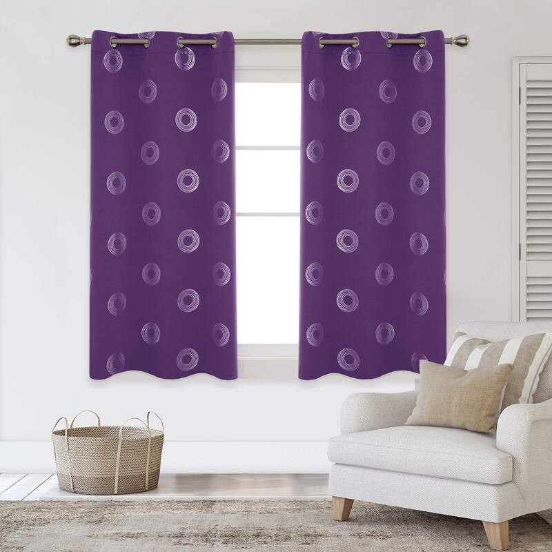 Concentric Circles Pattern Room Darkening Curtain 2 Panels - 42Wx45L-2PC - Grape Purple