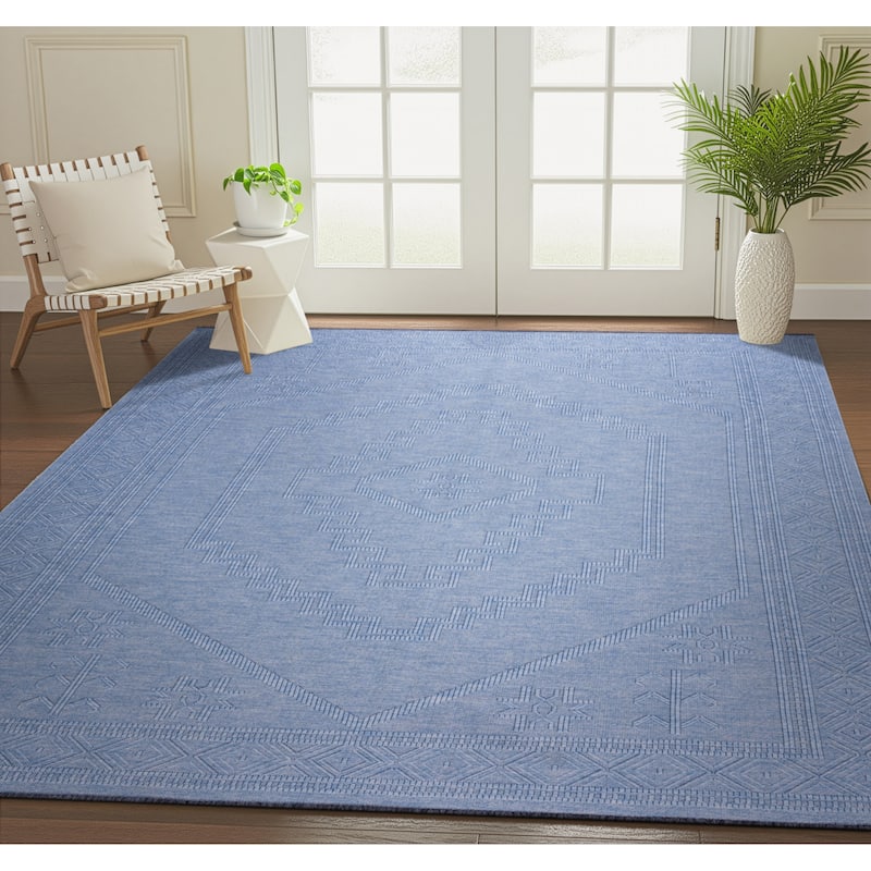 Alameda Solid Color Medallion Machine Washable Indoor Area Rug