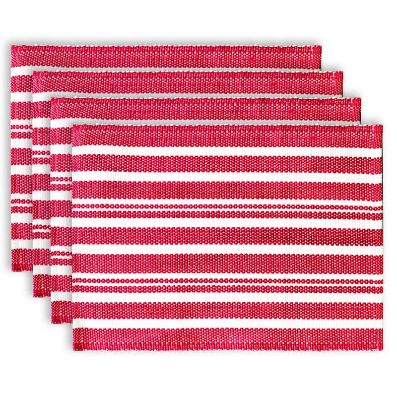 Fabstyles Broadway Set of 4 Stripe Cotton Placemats - 13x19 - Set of 4 - Red