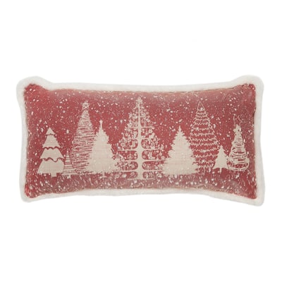 Snow Scene Printed Christmas Tree with Faux Fur Trim Christmas Pillow , 10 by 20-Inch