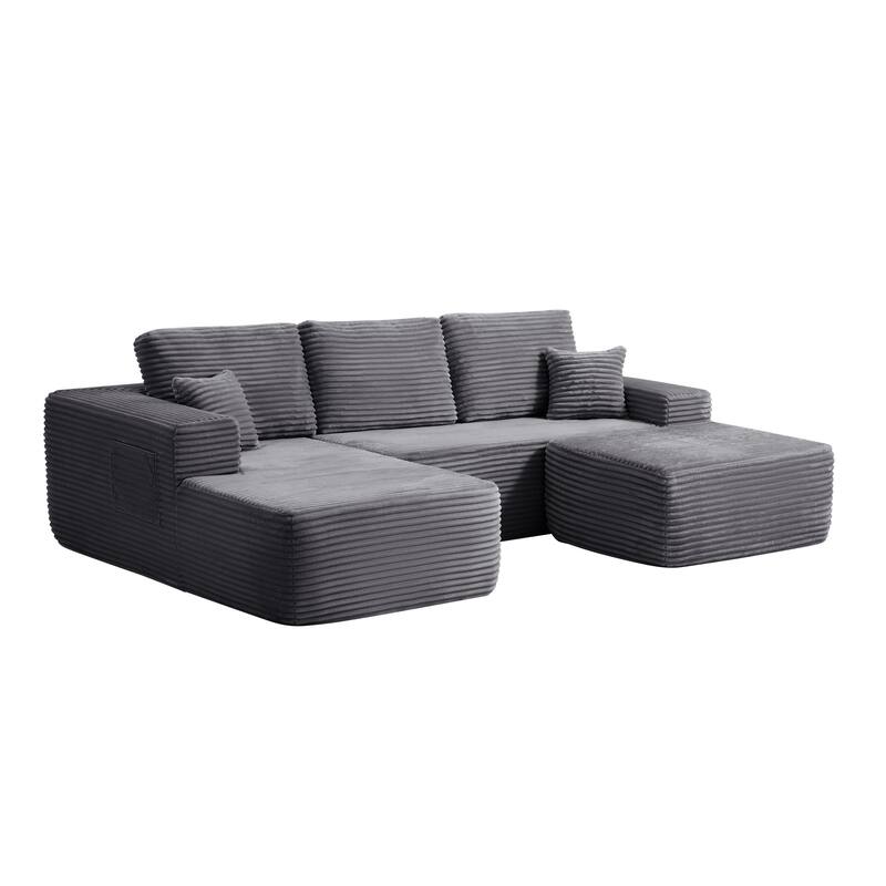 U-Shaped Modular Sectional Sofa with Chaise Lounge & Ottoman, Comfy Deep Seat Cloud Couch, Lounge Sofa with Side Pockets