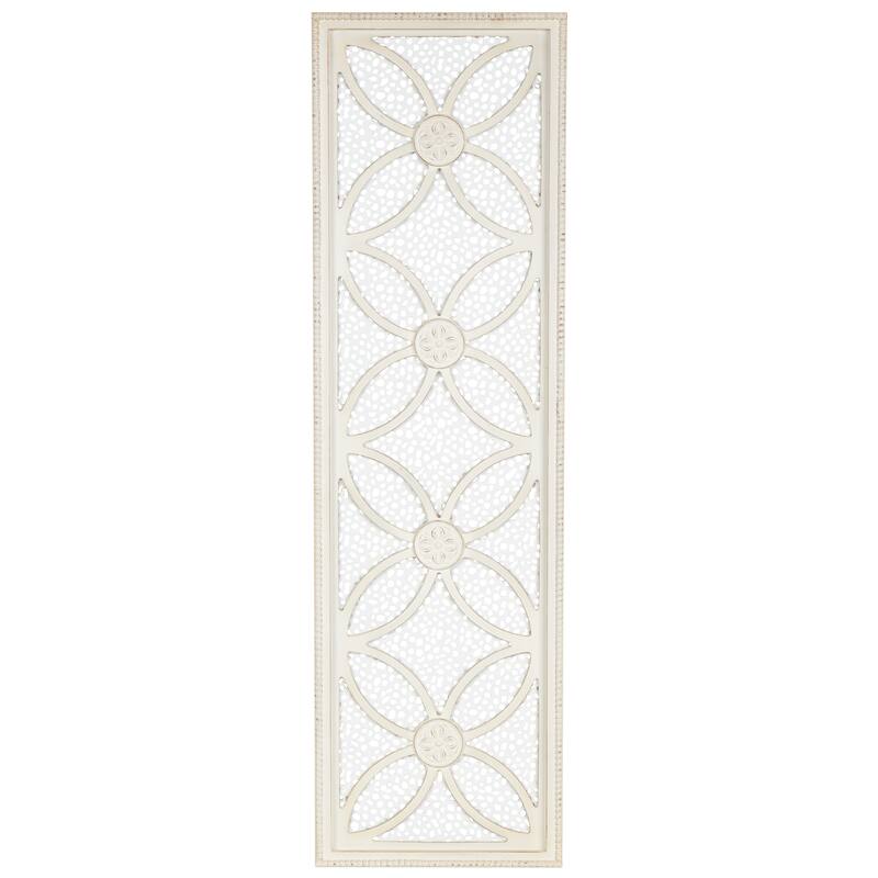 White Wooden Panel Floral Home Wall Decor with Cutout Metal Backing and Beaded Frame