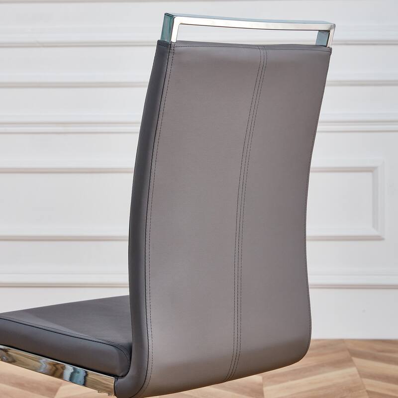 Modern PU Faux Leather High Back Dining Chairs with C-shaped Tube Chrome Metal Legs for Multiple Rooms