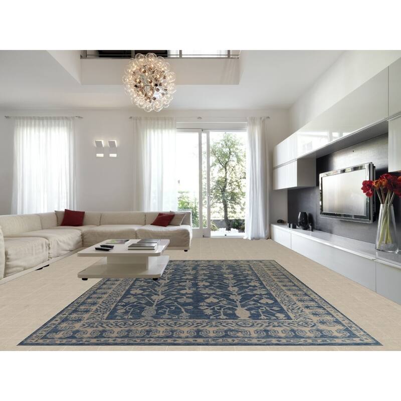 Hand Knotted Oriental 100% Wool Carpet Transitional All-Over Navy Blue & Blues Oushak Area Rug - 14' 9'' X 10' 0''