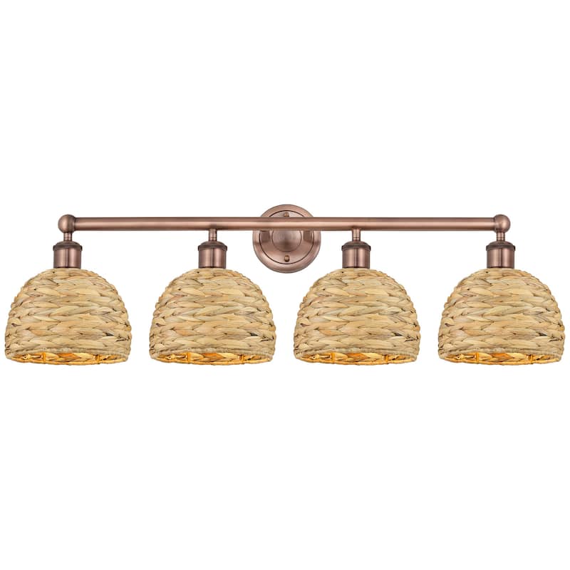 Innovations Lighting 616-4W-11-35 Woven Rattan Vanity Woven Rattan 4 - Antique Copper / Natural