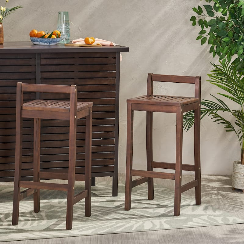 Roomfitters Outdoor Acacia Wood Bar Stools, Rustic Patio High Dining Chairs with Backrest and Footrest, Brown - Brown
