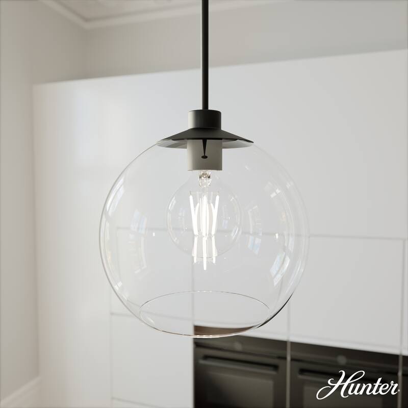 Hunter Xidane 1 Light Clear Glass Pendant or Semi-Flush Light - Kitchen Island, Dining Room, Entry - Glam, Contemporary - 14" - Matte Black