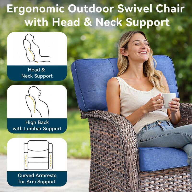 Pocassy Outdoor 43 In Fire Table with Swivel Chair Set