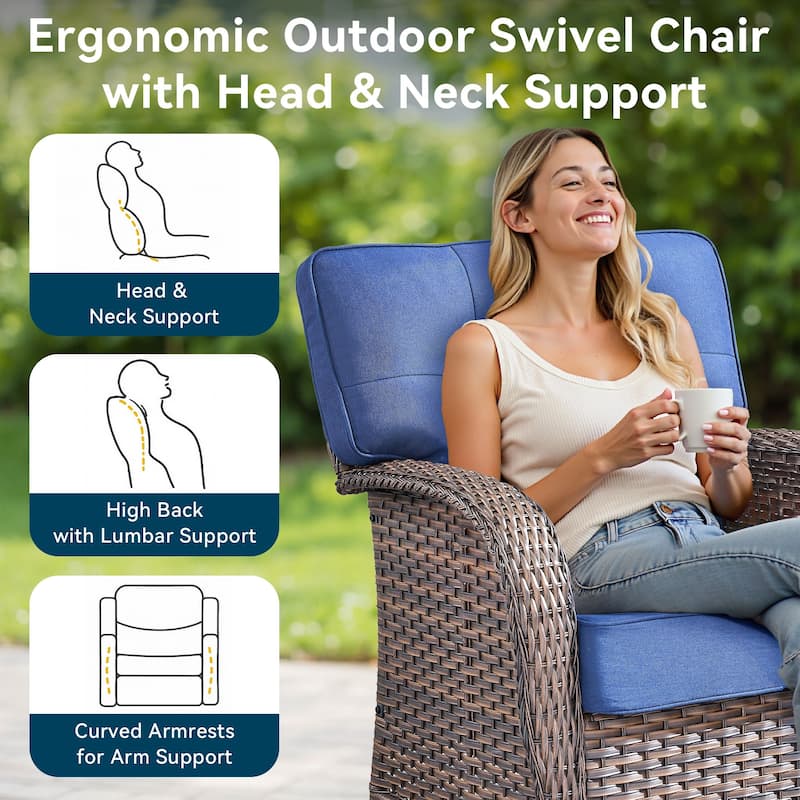 Pocassy Swivel Chair Glider PE Wicker Chair with Side Table