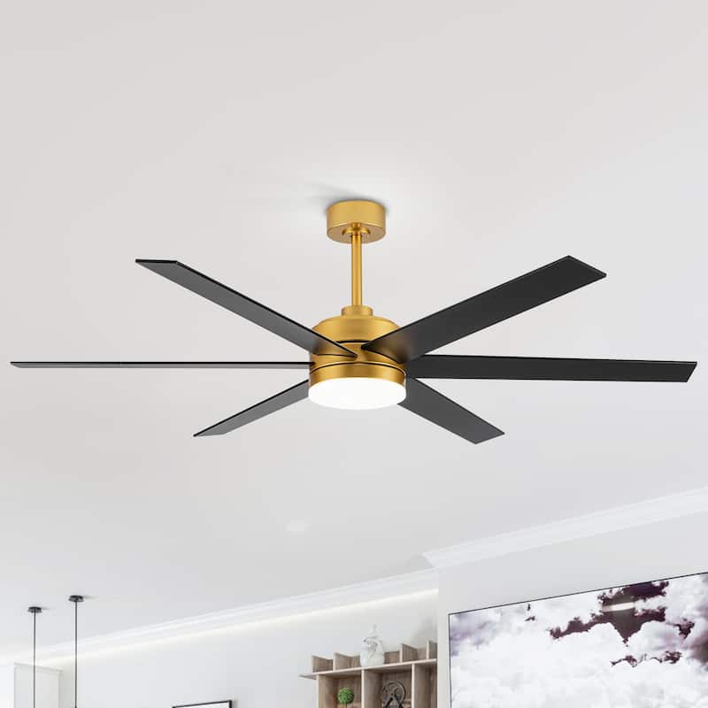 65 Inch Gold Large LED Ceiling Fan with Light and Remote(6-Blade)
