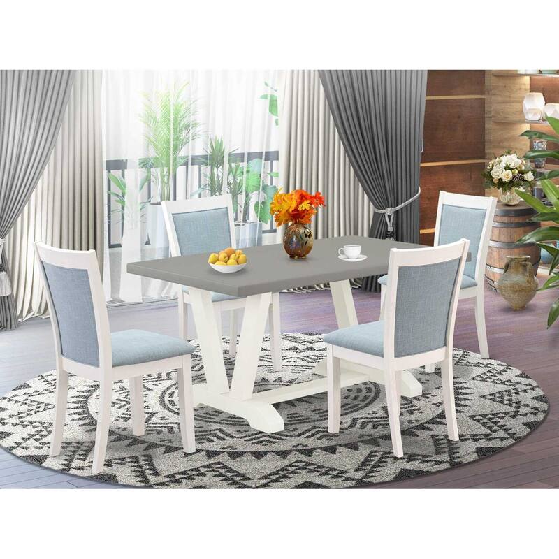 HomeStock 5-Piece Wire Brushed Linen White Finish Solid Wood Top Dining table with 4 Chairs
