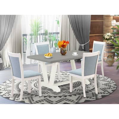 HomeStock 5-Piece Wire Brushed Linen White Finish Solid Wood Top Dining table with 4 Chairs
