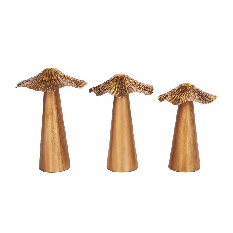 Bronze Metal Mushroom Decorative Sculpture with Textured Tops (Set of 3)