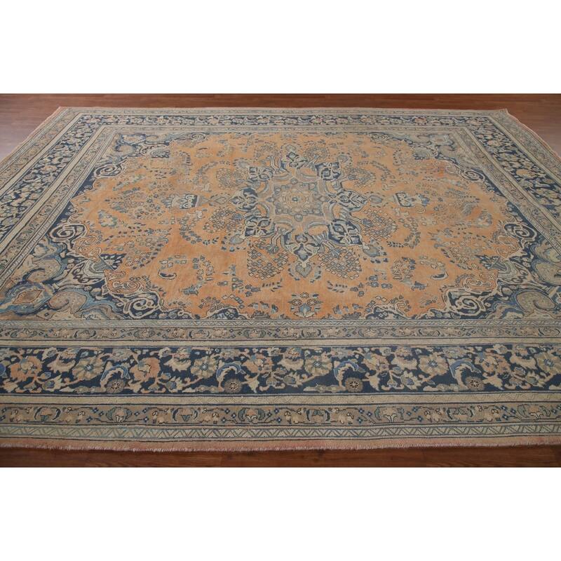 Vegetable Dye Mashad Persian Vintage Area Rug Hand-knotted Wool Carpet - 9'7" x 12'6"