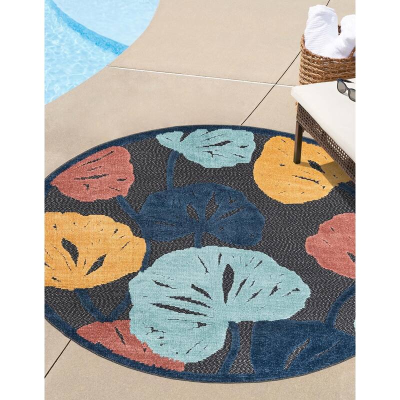 Outdoor Helena Collection Area Rug - Charcoal - 3'3" Round