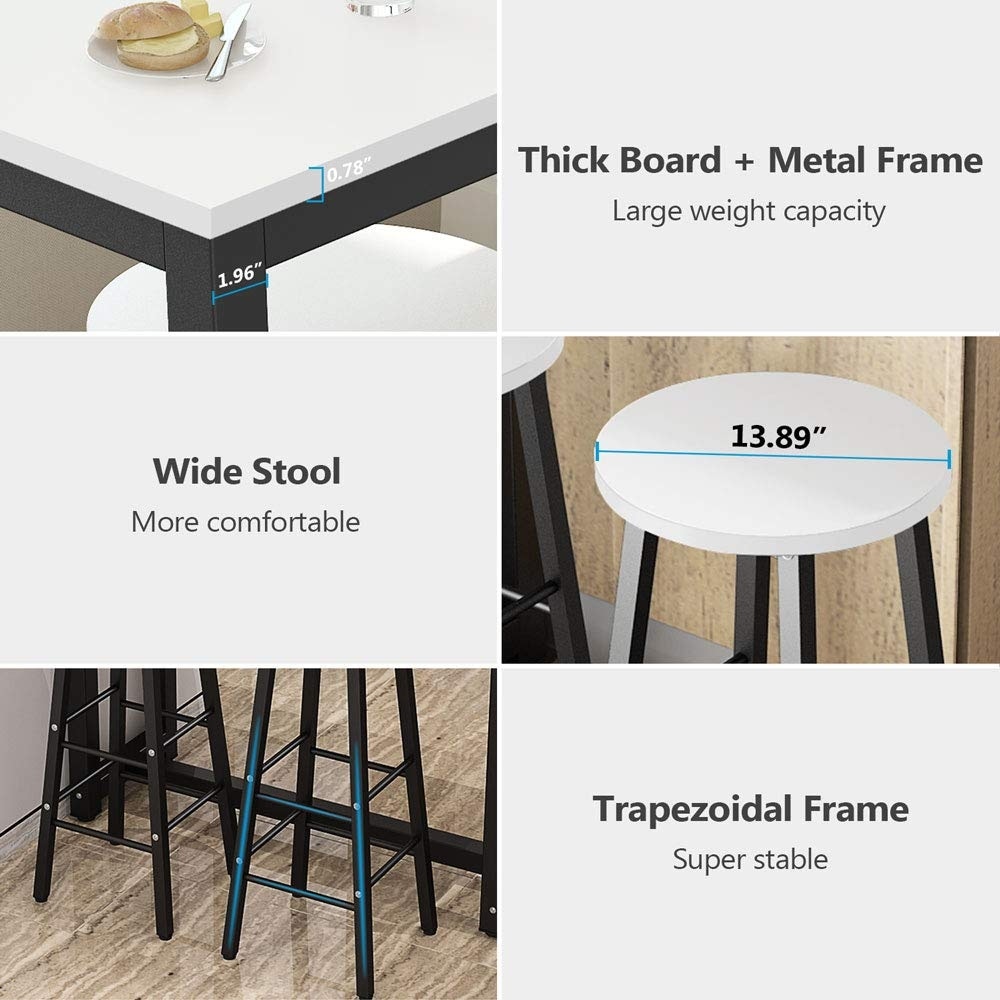 Living Room Tribesigns 3-Piece Pub Table Set Small Space Breakfast Nook Counter Height Breakfast Bar Table with Stools Kitchen Bar Table for Dining Room Rustic Brown