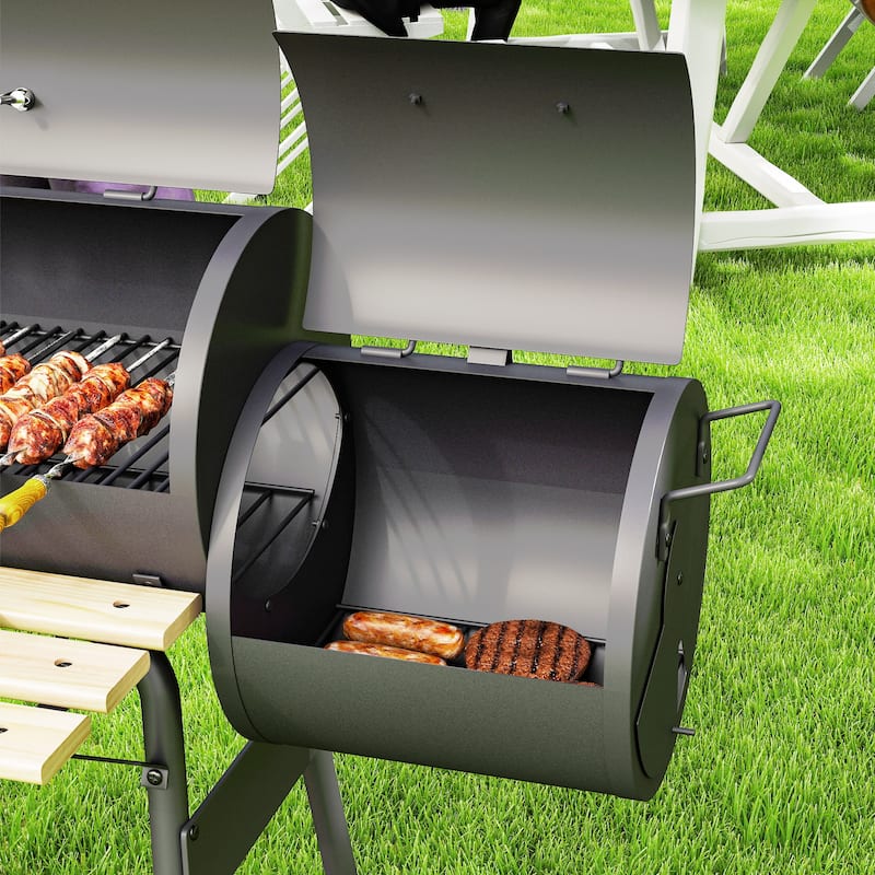 Outsunny Steel Portable Backyard Charcoal BBQ Grill and Offset Smoker - N/A