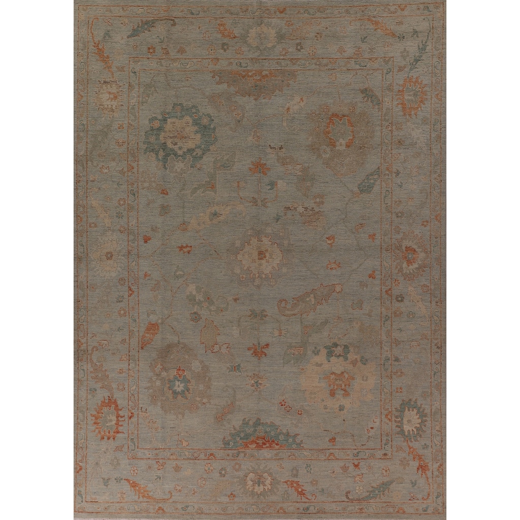 All-Over Vegetable Dye Oushak Turkish Area Rug Handmade Wool Carpet - 9'0" x 11'10"