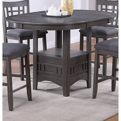 Dining Table Round Counter height Dining Table w Shelve 1pc Table Only Built In Leaf Solid wood Gray Finish