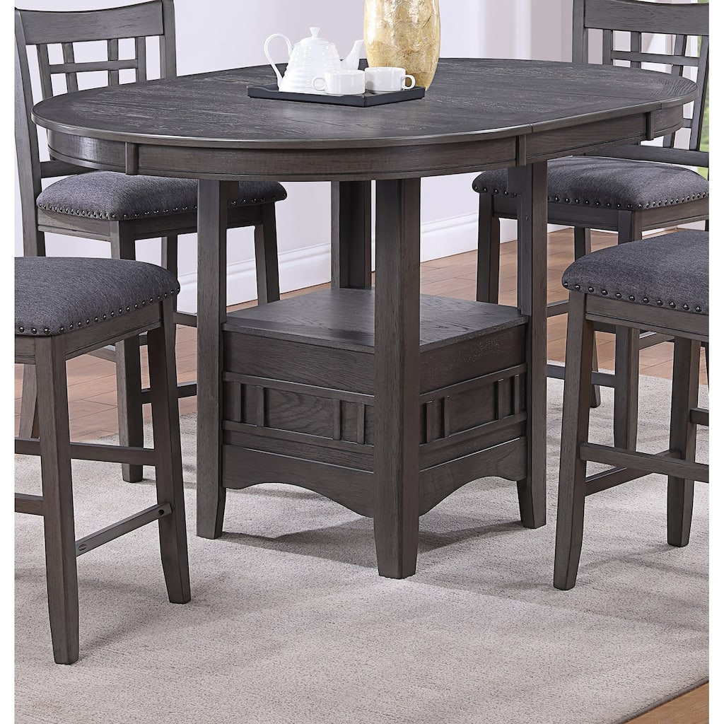 Dining Table Round Counter height Dining Table w Shelve 1pc Table Only Built In Leaf Solid wood Gray Finish