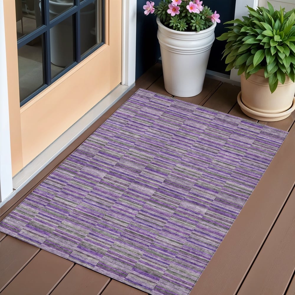 HomeRoots Striped Transitional Rectangle Outdoor Rug
