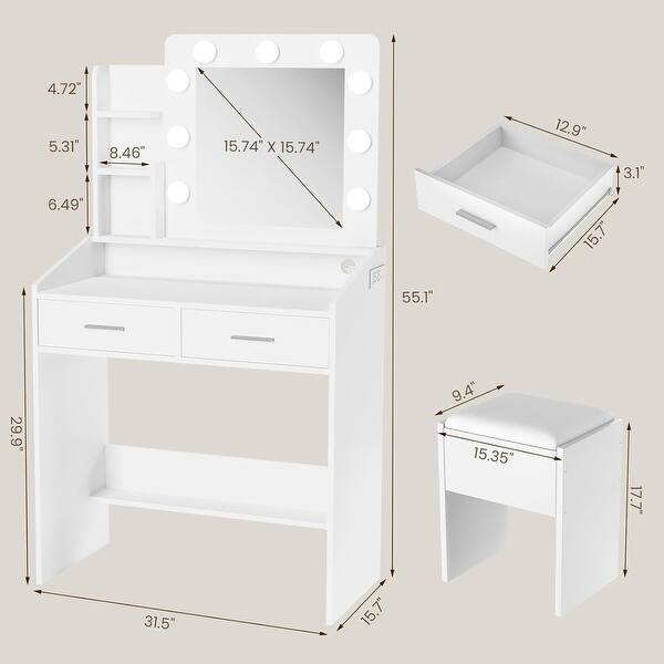 Vanity Desk with Mirror and Lights
