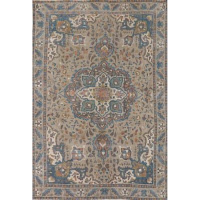 Distressed Tabriz Vintage Persian Rug Handmade Beige Wool Carpet - 6'5" x 9'3"
