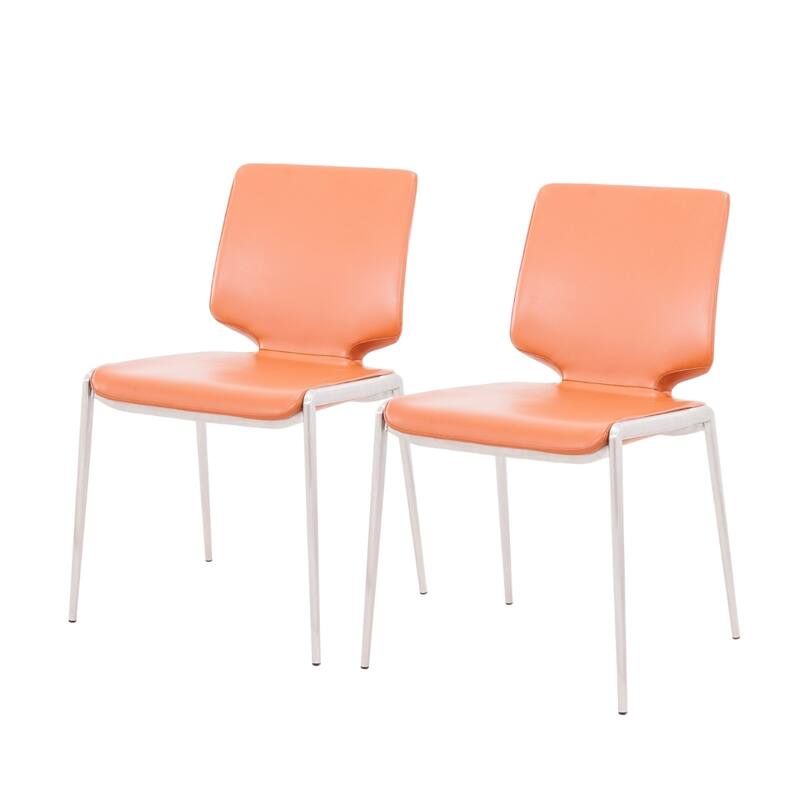 Set of 2 Upholstered Faux Leather Dining Side Chairs with Silver Legs - 21” x 18” x 32.60” - Terra