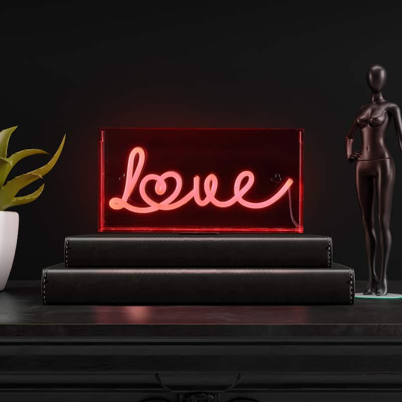 Love 11.88" X 5.88" Contemporary Glam Acrylic Box USB Operated LED Neon Light, Red by JONATHAN Y - 11.88" X 5.88"
