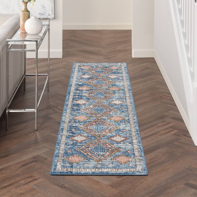 Nourison Concerto Vintage Moroccan Diamond Area Rug - 2'2" x 7'6" Runner - Blue - Rectangle