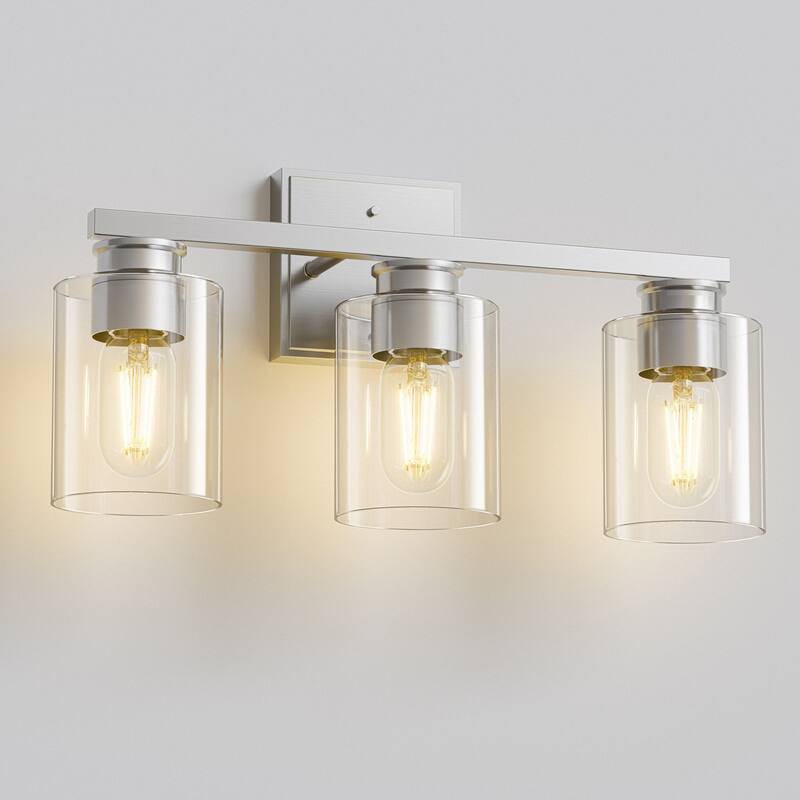 YANSUN 3-Light Brushed Nickel Vanity Wall Sconce with Clear Glass Shades