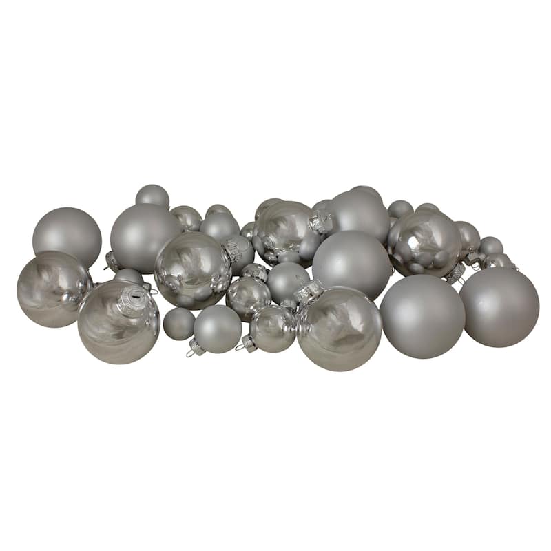 Shiny and Matte Glass Ball Christmas Ornaments - 2.5" - Silver - 40ct