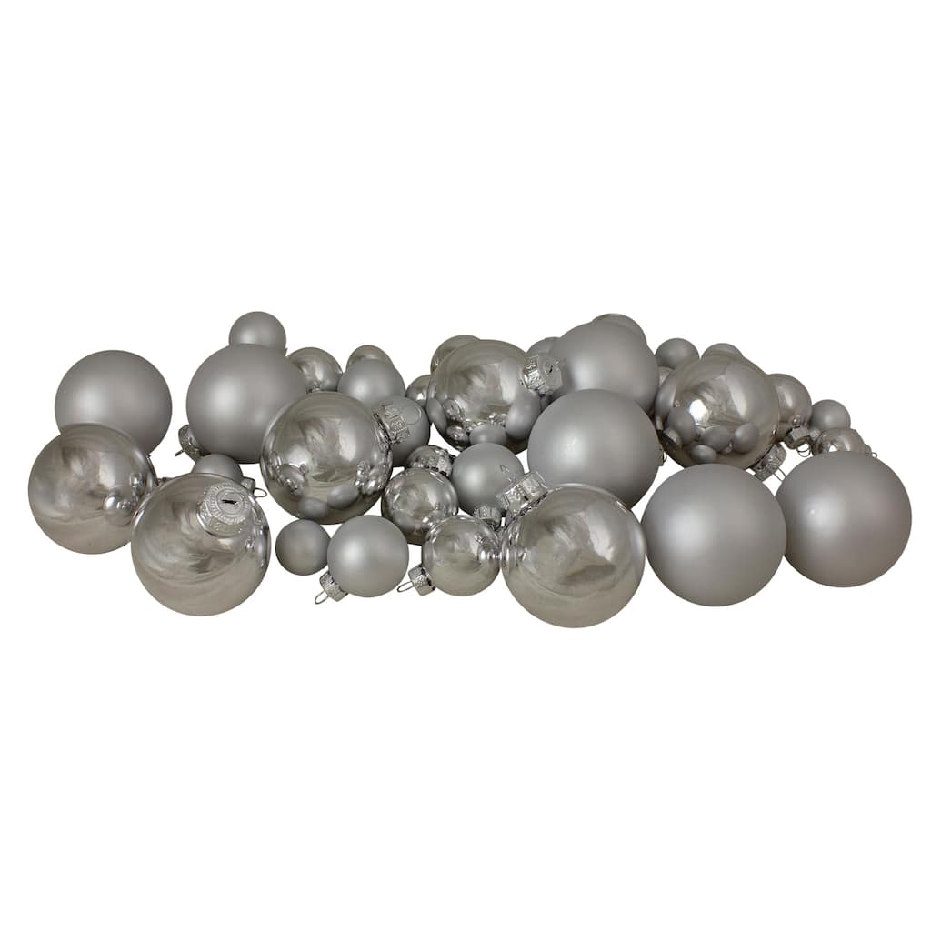 Shiny and Matte Glass Ball Christmas Ornaments - 2.5" - Silver - 40ct