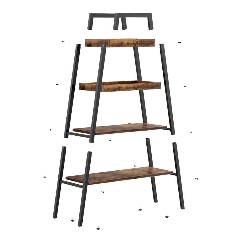 VECELO Modern 4-Tier Corner Ladder Bookshelf Metal & Waterproof MDF Shelves for Living Room Kitchen & Bathroom Corner Bookcase