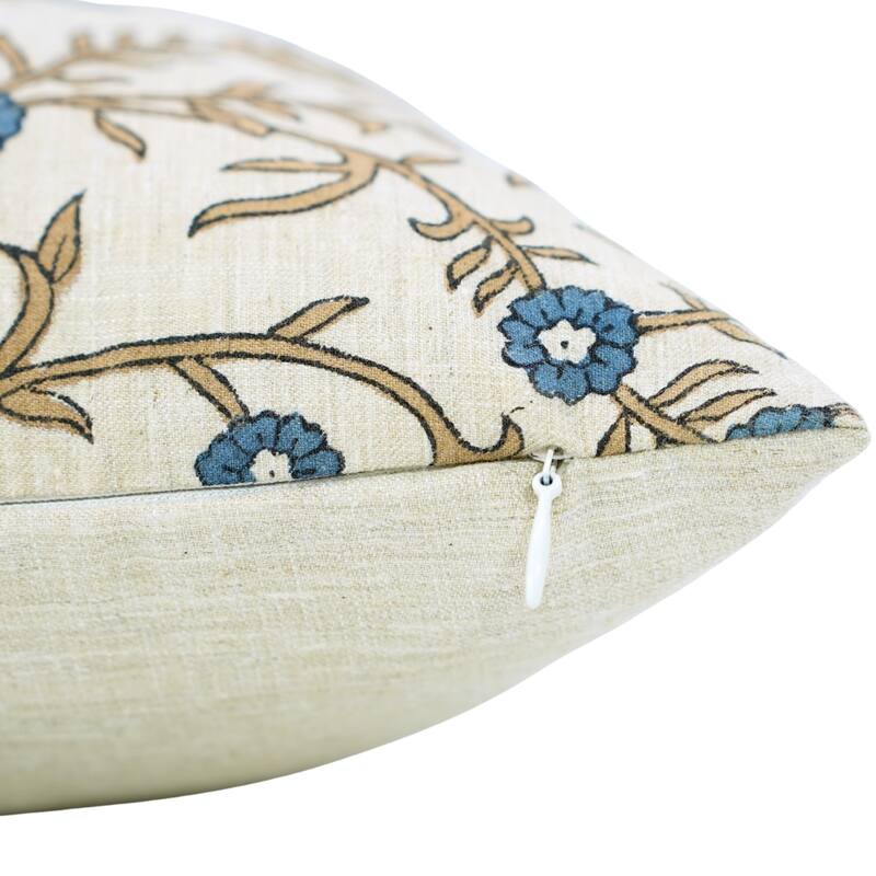 Fabdivine Handmade 18x18 Inch Flower Pillow Cover for Boho Bed or Sofa Square Blue Linen Fall Décor Cushioncase, Shehjan