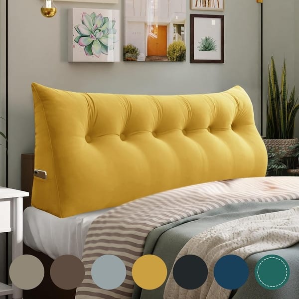 slide 2 of 63, Velvet Headboard Reading Wedge Pillow for Bed Rest Sit Up Back Support California King - Yellow