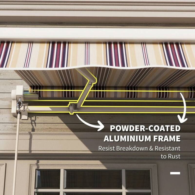 10' x 8' Retractable Patio Awning, Manual Crank, UV Waterproof Fabric