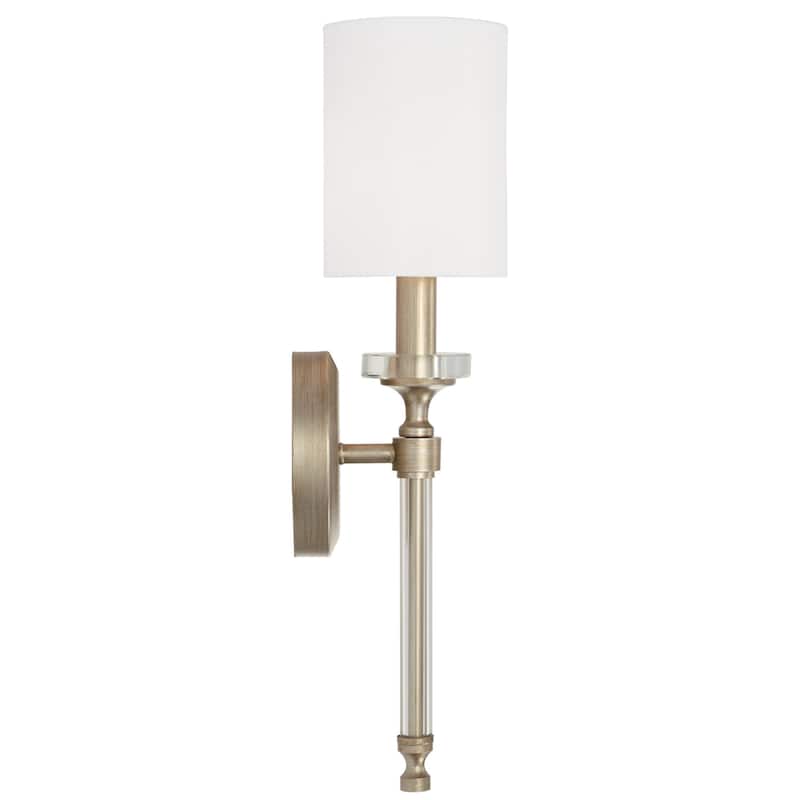 Breigh 1-light Brushed Champagne Wall Sconce w/ White Fabric Stay-Straight Shade