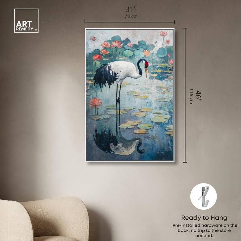 Crane in Lilies II Canvas by Art Remedy