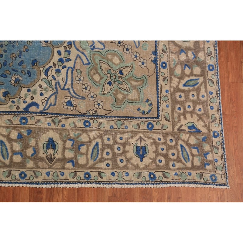 Blue Floral Tabriz Persian Area Rug Oriental Hand-Knotted Wool Carpet - 9'8"x 13'0"