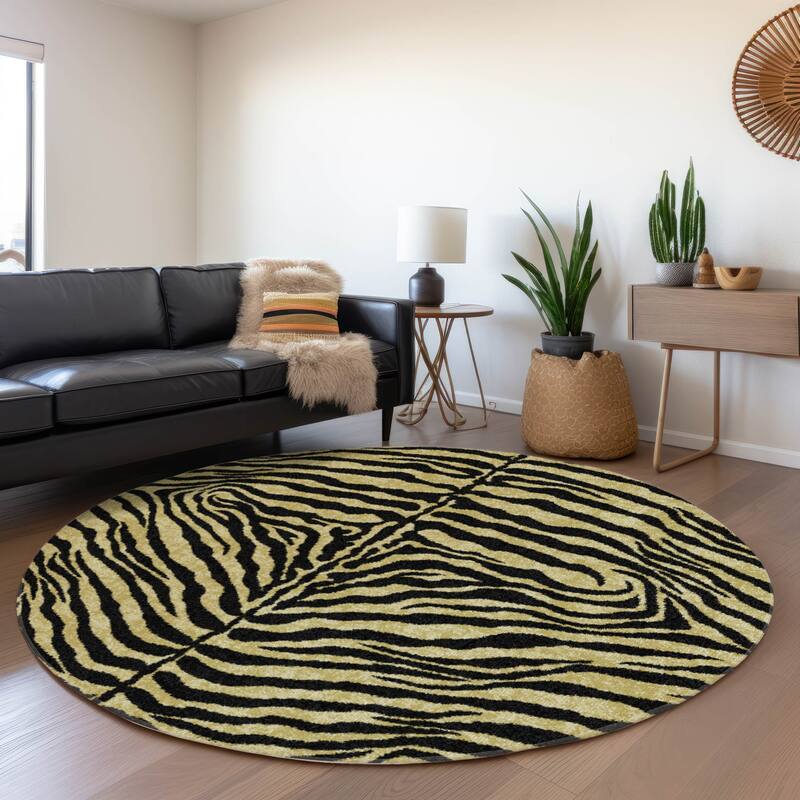 Premium Washable Super Soft Animal Print Mayfield Rug - Gilded - 8' x 8' - Round