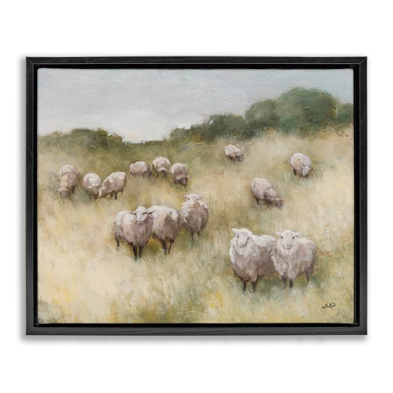 Stupell Sheep Herd Rural Grassland Framed Floater Canvas Wall Art Design by Julia Purinton