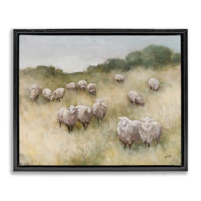 Stupell Sheep Herd Rural Grassland Framed Floater Canvas Wall Art Design by Julia Purinton