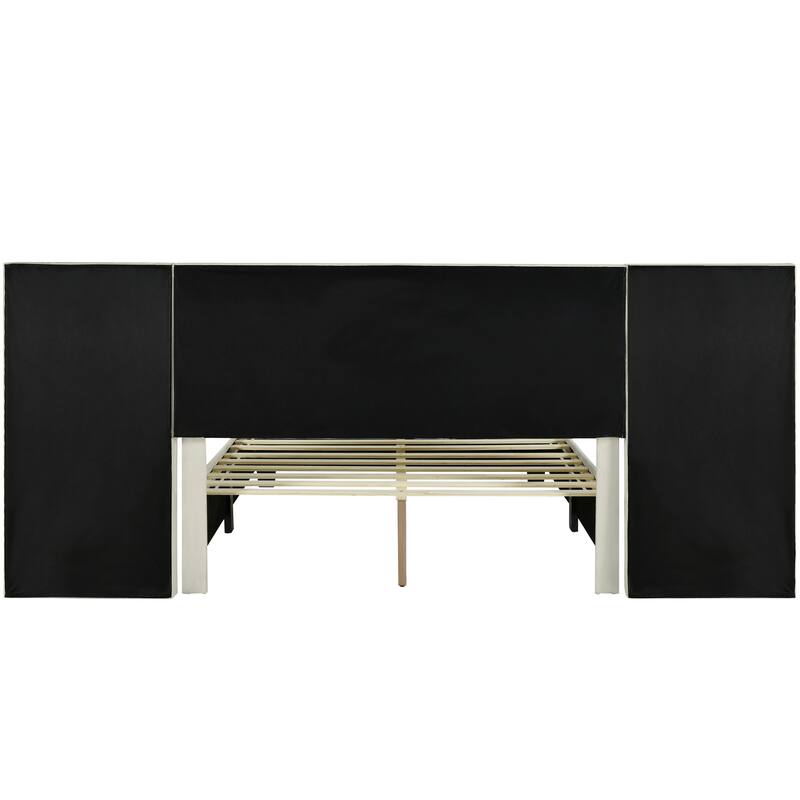 Modern Velvet Upholstered Platform Bed with Large Headboard