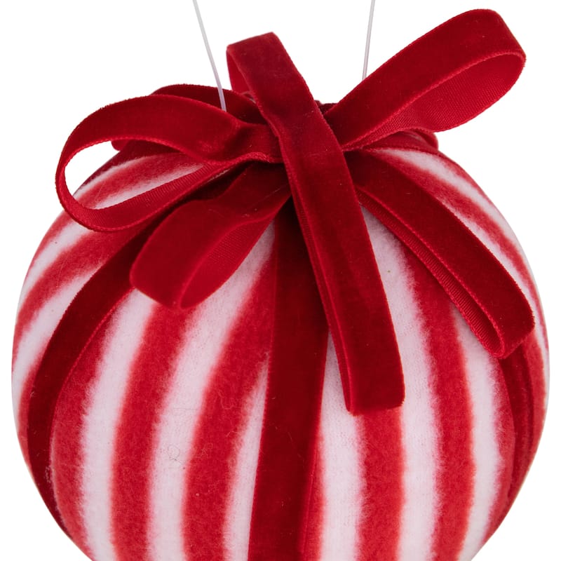 Striped Candy Cane Christmas Ball Ornament - 4" (100mm) - Red and White