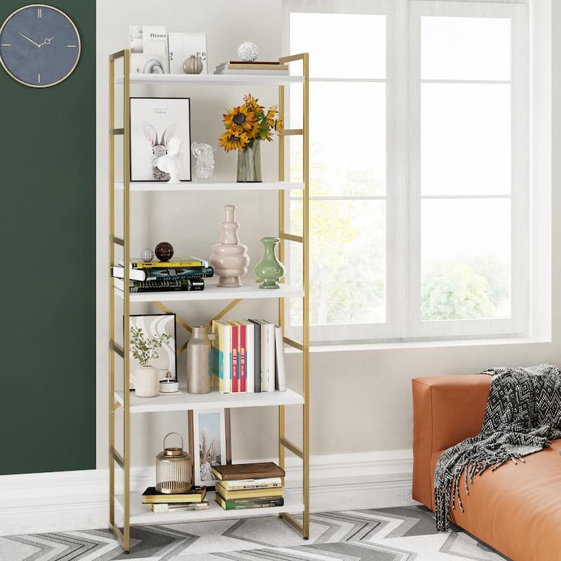 Futzca 5 Tier Storage Bookshelf - Gold/White
