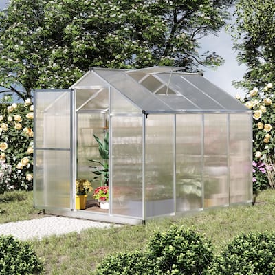 Outsunny 8' L x 6' W Polycarbonate Walk-In Greenhouse with Rooftop Vent & UV-Resistant Walls